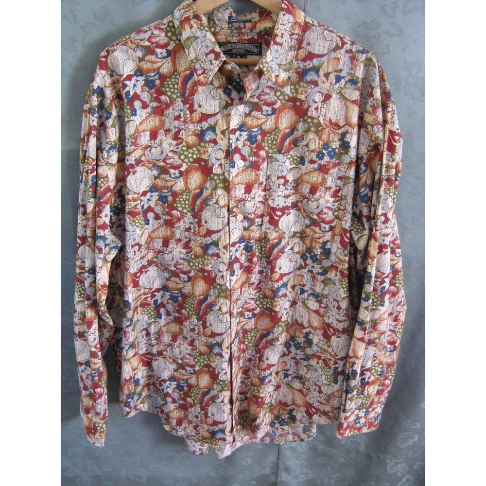 90's Thornton Bay LS Casual Shirt Size XL Fruit & Flowers
